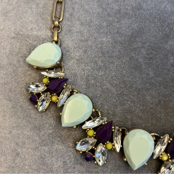 J. Crew Pastel green purple Rhinestone Tear Drop Yellow Statement Necklace - Picture 4 of 9